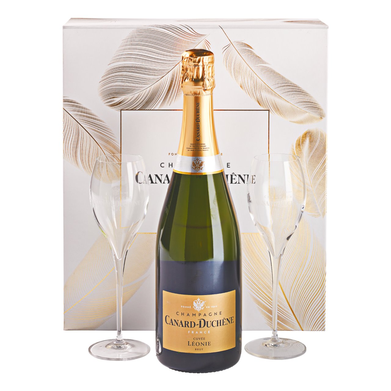 breng de actie grijs onderwerpen Canard Duchène Champagne Brut Champagne Frankrijk in luxe  geschenkverpakking met 2 glazen kopen? | Gratis verzending vanaf € 50,- |  Wijnkeuze-online.nl